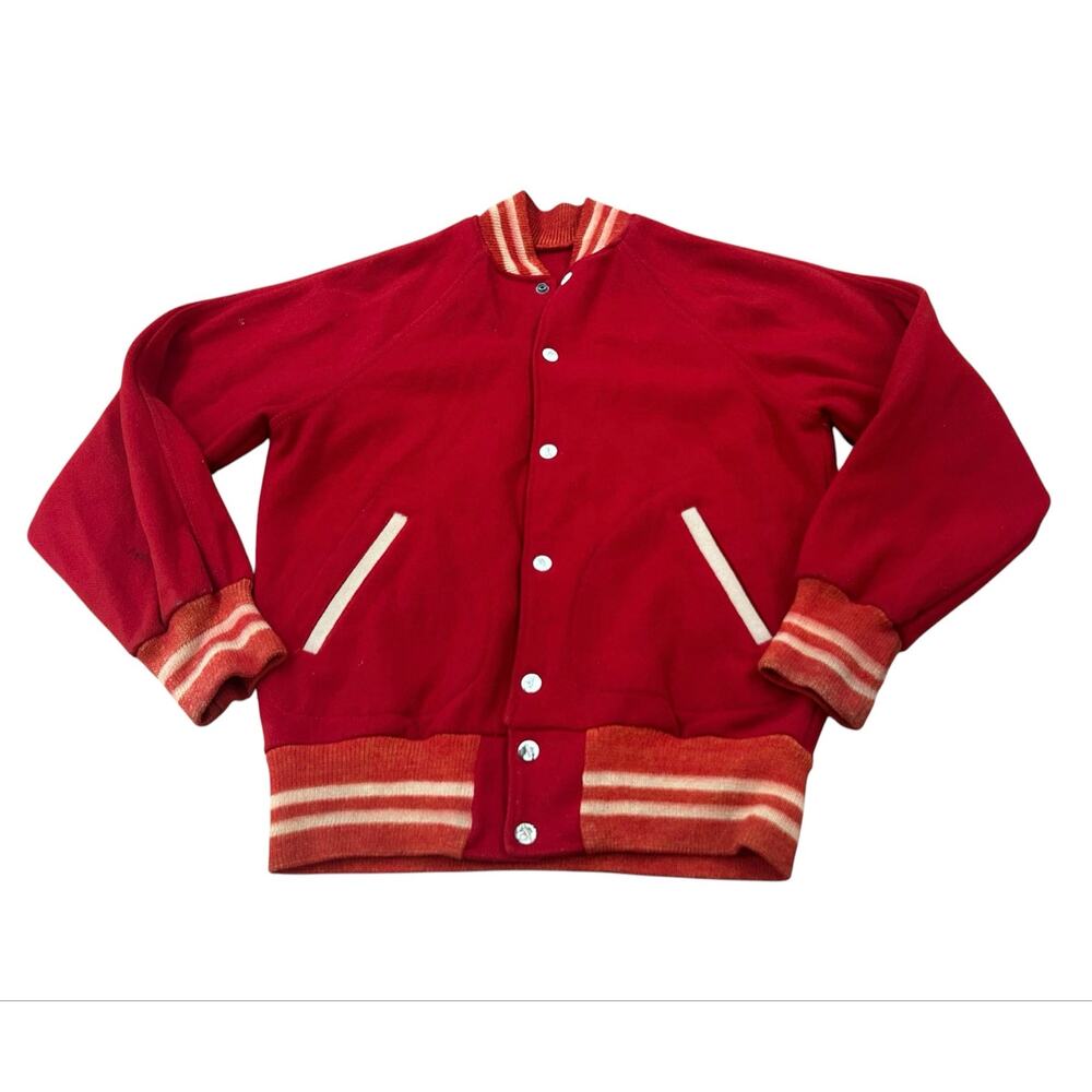 Vintage 1950s Bethesda Wool Varsity Jacket Red Snap Front Letterman Small -